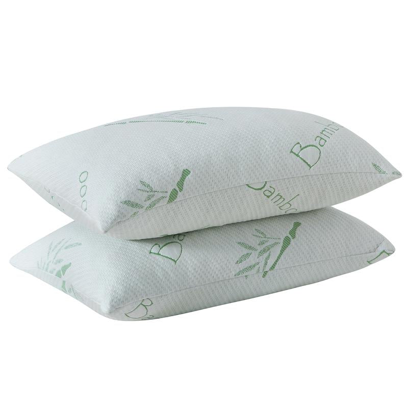 Memory Foam Pillows Set of 2, Bamboo Bed Pillow for Sleeping, Firm Hotel Quality Bed Rest Pillow with Cooling Zippered Breathable Cover 2 Pack Adjustable Pillow Comfortable