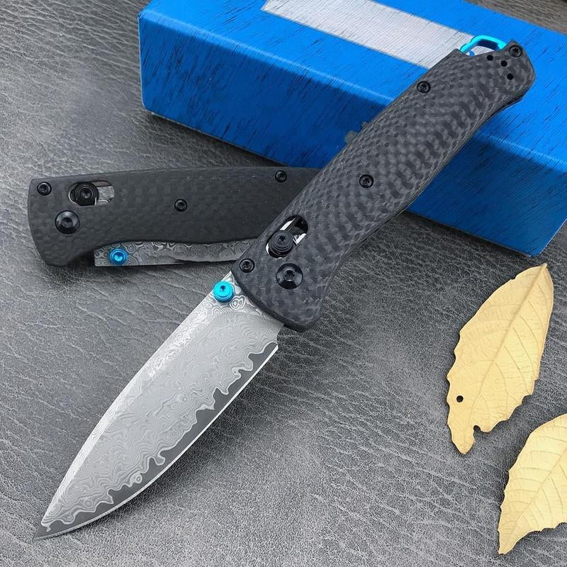 Multi-Purpose Damascus Steel Pocket Knives 535 Folding Knife with Carbon Fiber Handle Portable Outdoor Camping Hiking EDC Tools for Men'S Gift