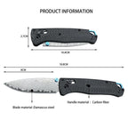 Multi-Purpose Damascus Steel Pocket Knives 535 Folding Knife with Carbon Fiber Handle Portable Outdoor Camping Hiking EDC Tools for Men'S Gift