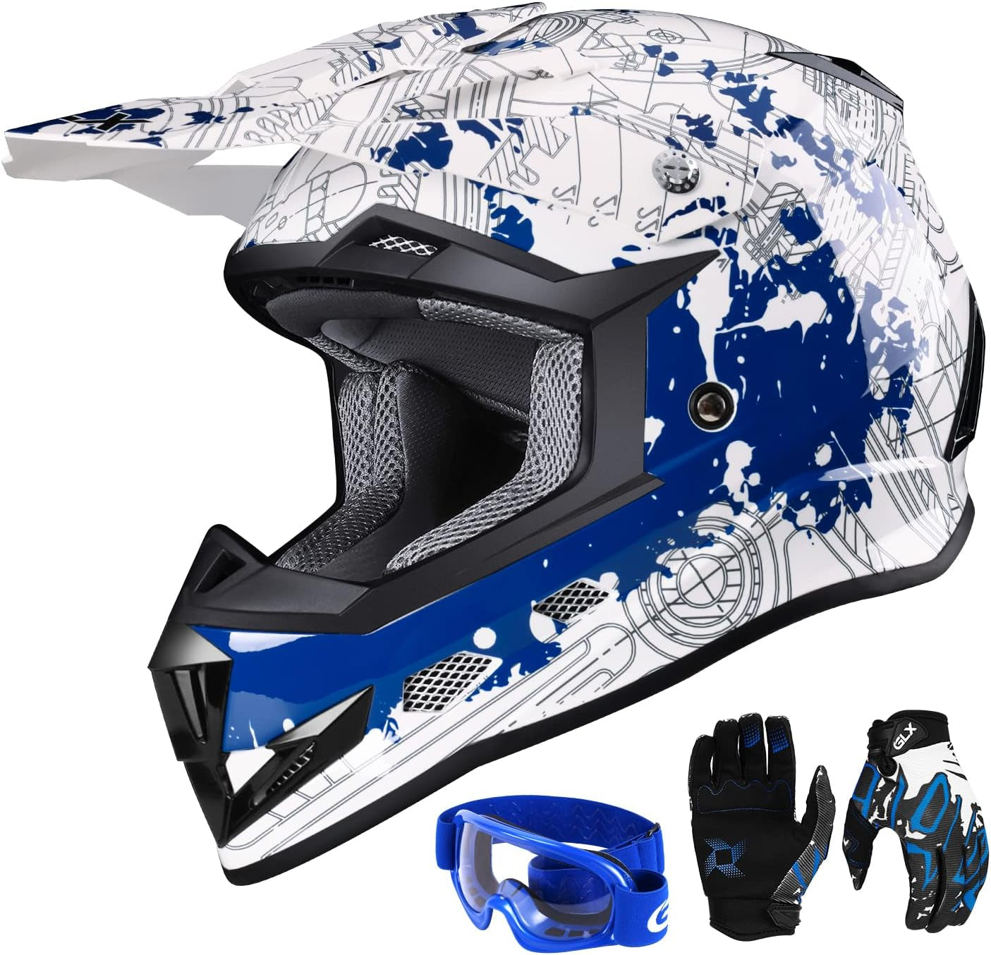 GLX GX623 Youth ATV and Dirt Bike Helmet Combo - Modern Design, Medium Size - DOT Certified