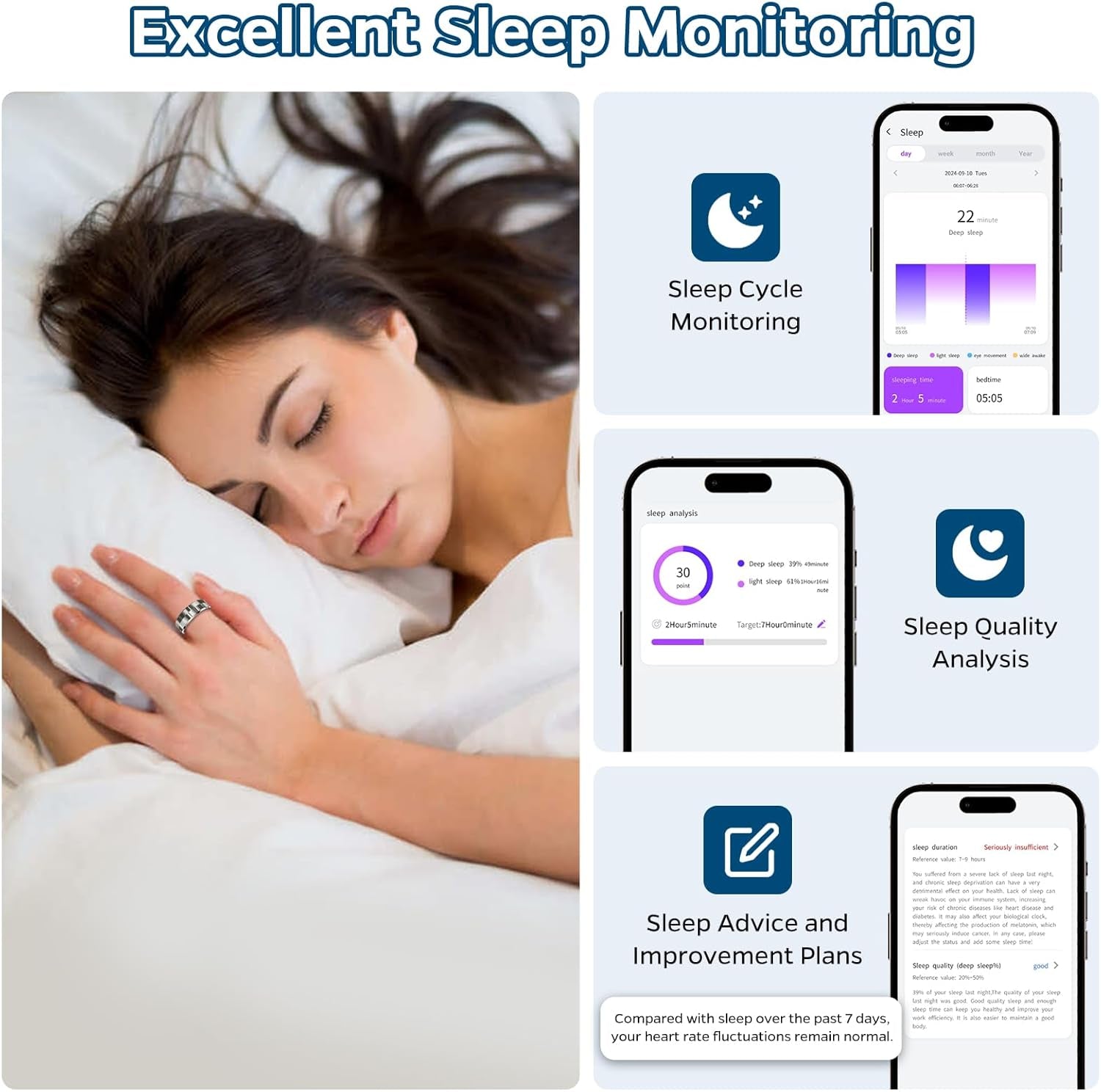 Smart Health Tracking Ring with Sleep Monitoring, Heart Rate Detection, Waterproof Design, Activity Tracking, Air Gesture Control, Up to 7-Day Battery Life, Compatible with iOS and Android (Stylish Silver #8)