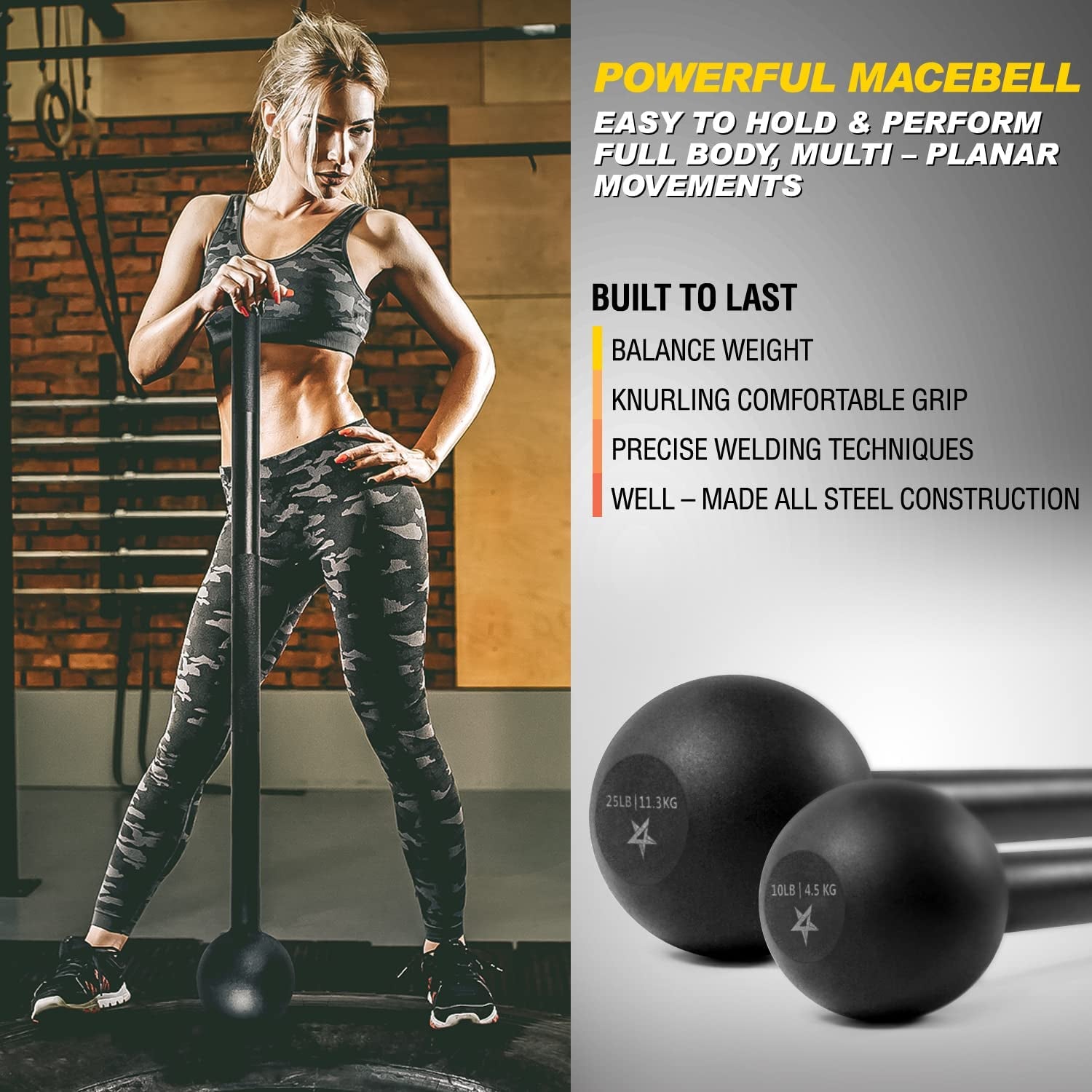 Yes4All Steel Mace Bell for Comprehensive Strength Training - Enhances Full Body, Muscle, Shoulder, Grip, and Forearm Workouts for Rehabilitation and Stretching, Available in Weights of 5, 7, 10, 15, 20, 25, and 30 lbs for Both Men and Women