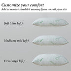 Memory Foam Pillows Set of 2, Bamboo Bed Pillow for Sleeping, Firm Hotel Quality Bed Rest Pillow with Cooling Zippered Breathable Cover 2 Pack Adjustable Pillow Comfortable