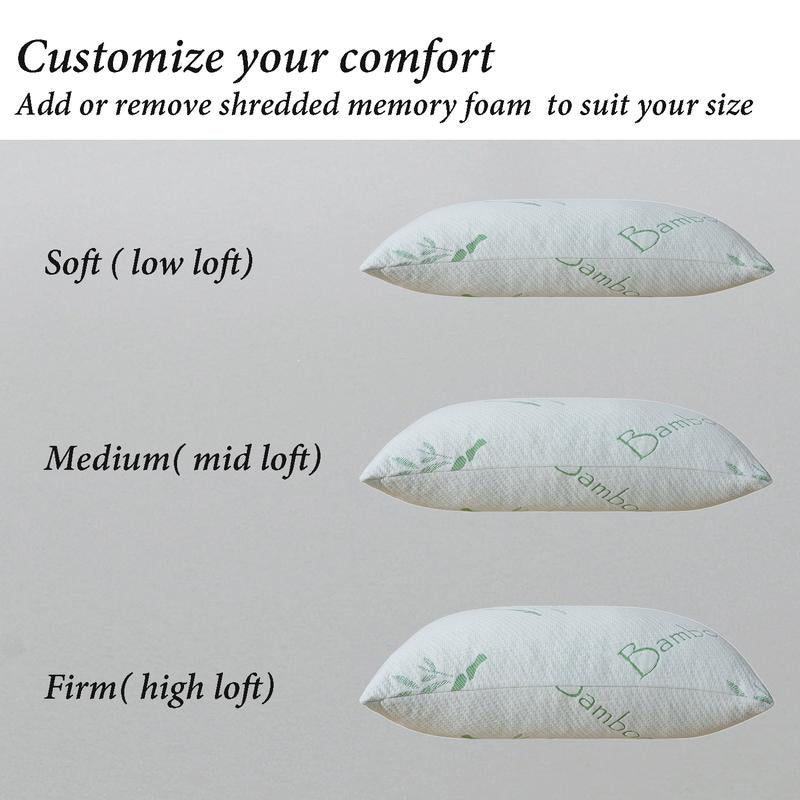 Memory Foam Pillows Set of 2, Bamboo Bed Pillow for Sleeping, Firm Hotel Quality Bed Rest Pillow with Cooling Zippered Breathable Cover 2 Pack Adjustable Pillow Comfortable