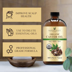 Handcraft Blends Cold-Pressed Organic Castor Oil in Glass Bottle - 16 Fl Oz - 100% Pure and Natural - Premium Grade Carrier Oil for Hair Growth, Eyelashes and Eyebrows - Hair and Body