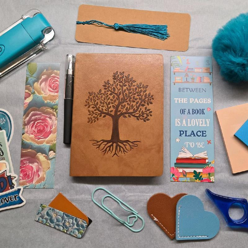 Bookish Basics Bundles - Includes Journal, Highlighters, Ink Pad, Cute Stamp, Various Accessories like Felt Tip Pen, Thumb Page Holder, Stickers, Assorted Bookmarks, DIY Bookmark with Tassel, Heart Bookmark, Magnetic Bookmark, Assorted Sticky Notes