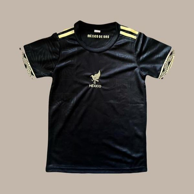 Mexico 2025 Soccer Jersey Set - Unisex Casual High Quality Black & Gold Trim Short Sleeve Top with Logo
