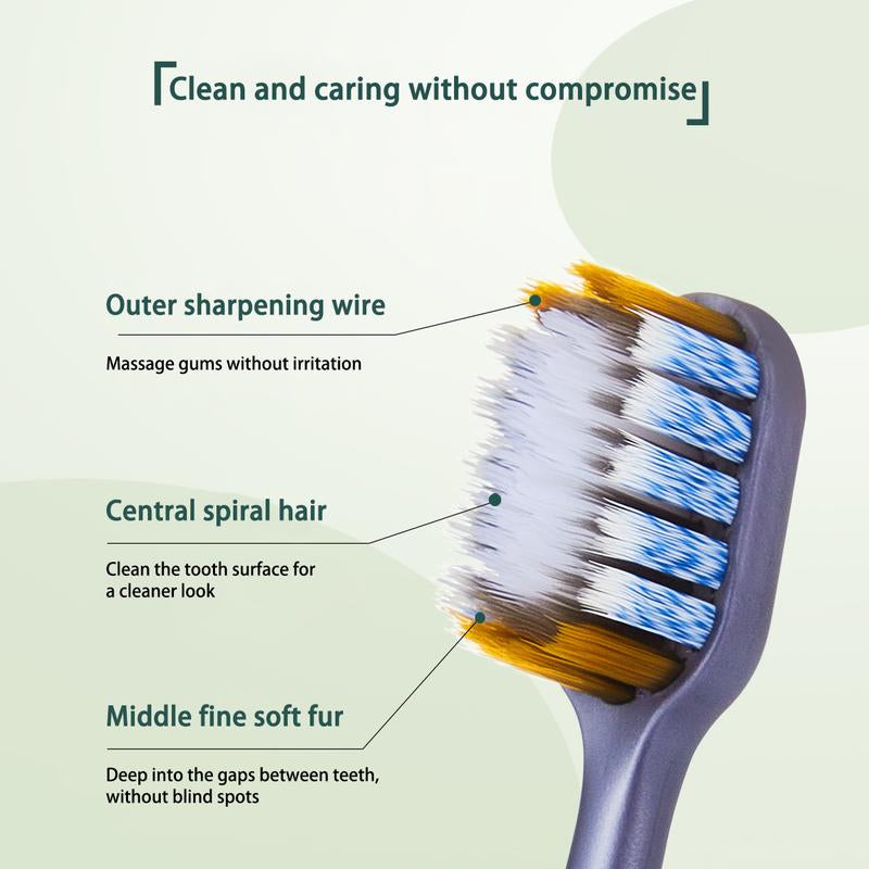 [6-Pack Gift Box] Mountain-Shaped Hair-Planted Toothbrush with Approximately 100 Holes, Wide-Headed Soft-Bristled Toothbrush, Soft Spiral Bristles, and Non-Slip Brush Handle.