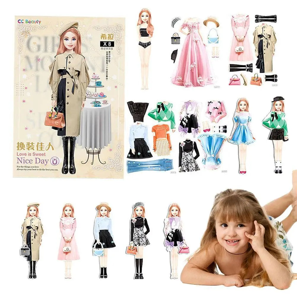 1Set Magnetic Dress up Baby Child Princess Dress up Stickers Toy Sticker Decoration DIY Toy Dress up Games Dress Up