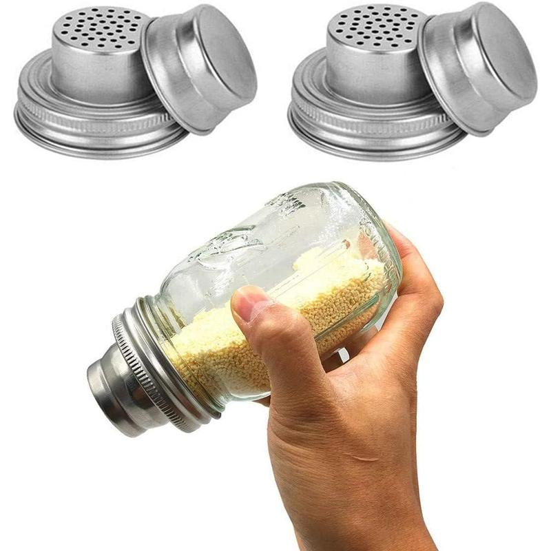 2 Pack Mason Jar Shaker Lids 304 Stainless Steel with Seals for Mix Spices Dredge Flour Sugar Salt Peppers and Any REGULAR MOUTH Mason Jars Canning Lid