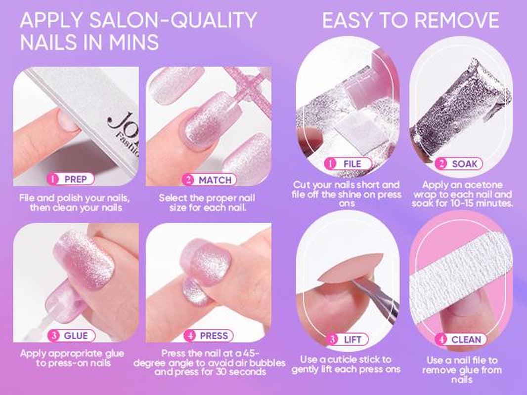 Jofay Fashion Cat Eye Press on Nails Short 5 Styles, 160Pcs Salon-Like Fake Nails with Glitter Chasing Light Cat Eye Designs, Artificial Acrylic Nails Glue on Nails Stick on Nails for Women