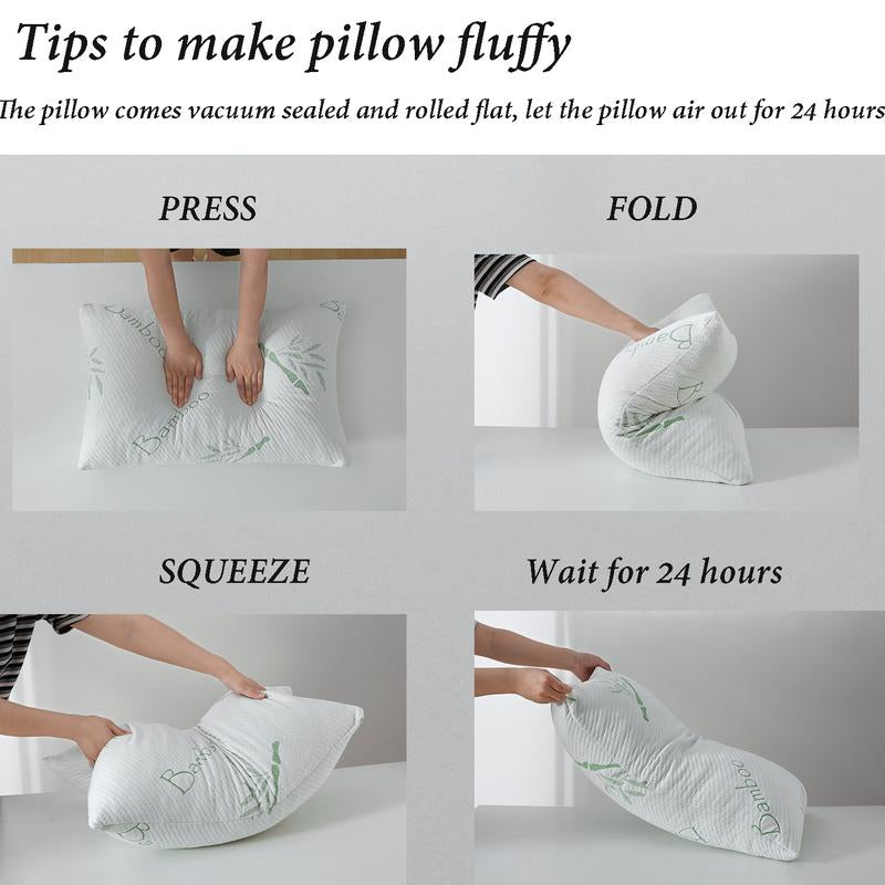 Memory Foam Pillows Set of 2, Bamboo Bed Pillow for Sleeping, Firm Hotel Quality Bed Rest Pillow with Cooling Zippered Breathable Cover 2 Pack Adjustable Pillow Comfortable