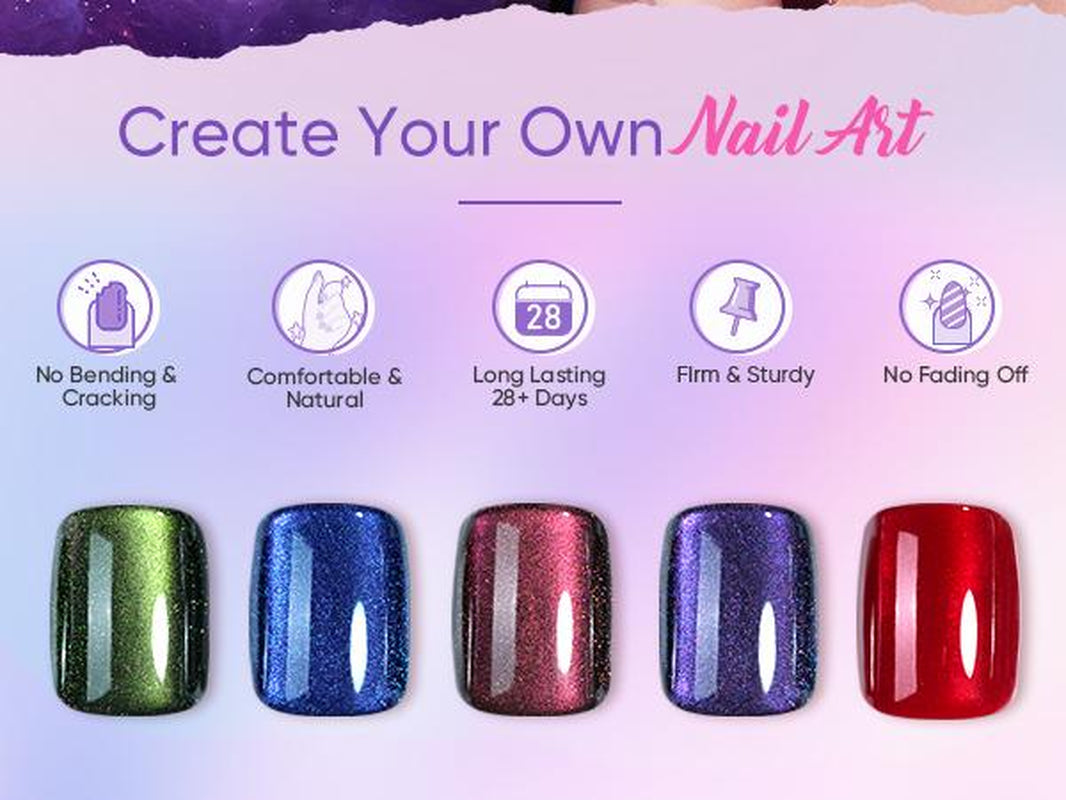 Jofay Fashion Cat Eye Press on Nails Short 5 Styles, 160Pcs Salon-Like Fake Nails with Glitter Chasing Light Cat Eye Designs, Artificial Acrylic Nails Glue on Nails Stick on Nails for Women