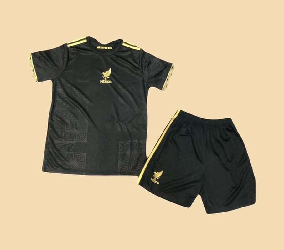 Mexico 2025 Soccer Jersey Set - Unisex Casual High Quality Black & Gold Trim Short Sleeve Top with Logo