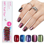 Jofay Fashion Cat Eye Press on Nails Short 5 Styles, 160Pcs Salon-Like Fake Nails with Glitter Chasing Light Cat Eye Designs, Artificial Acrylic Nails Glue on Nails Stick on Nails for Women