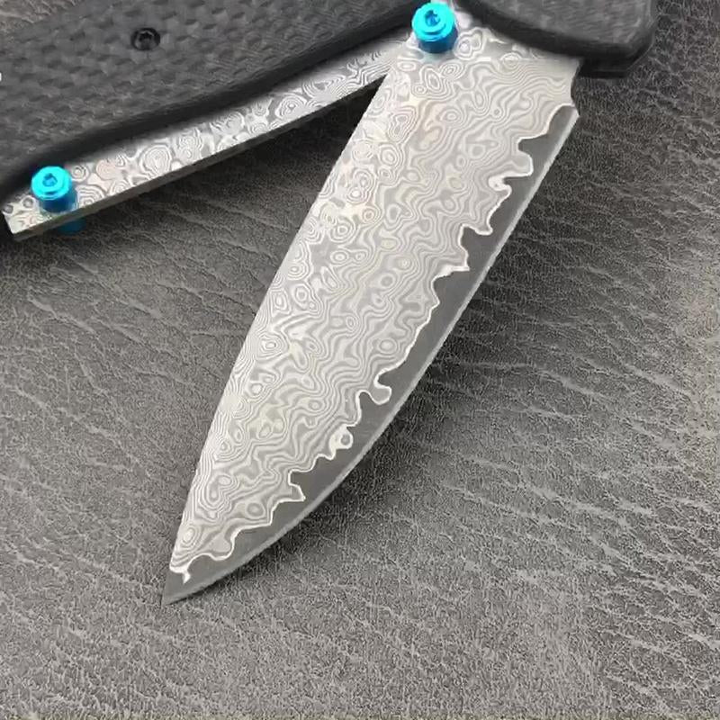 Multi-Purpose Damascus Steel Pocket Knives 535 Folding Knife with Carbon Fiber Handle Portable Outdoor Camping Hiking EDC Tools for Men'S Gift