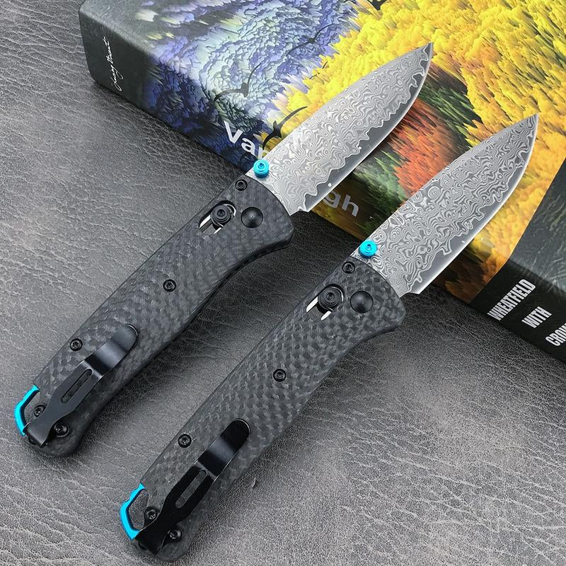 Multi-Purpose Damascus Steel Pocket Knives 535 Folding Knife with Carbon Fiber Handle Portable Outdoor Camping Hiking EDC Tools for Men'S Gift