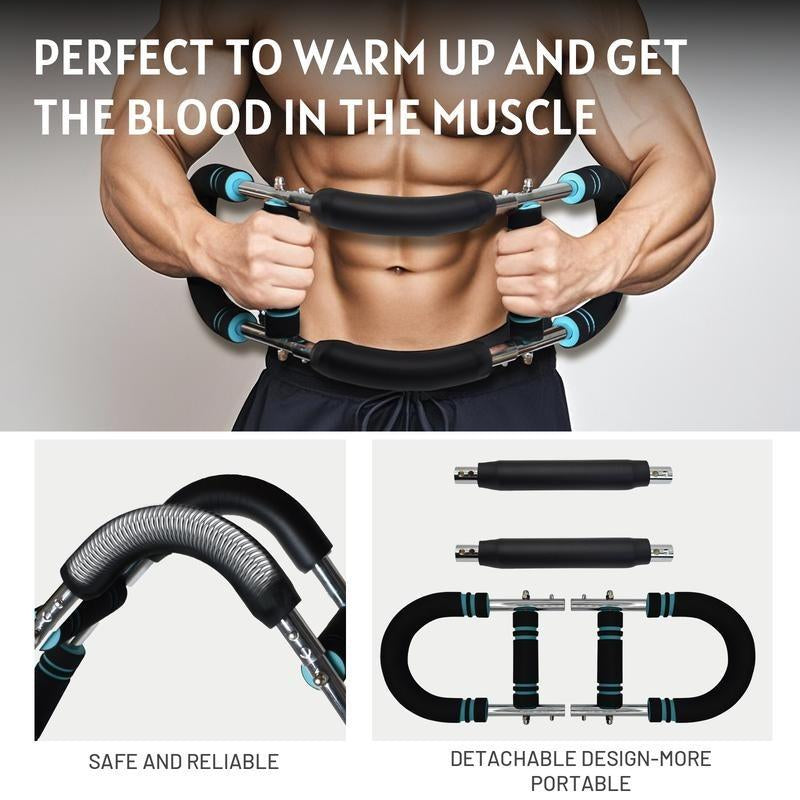 【NEW Version】2025 Pro Adjustable Arm&Chest Muscle Trainer for Men-Detachable Stainless Fitness Tool with Blue Grips, Ideal for Beginners and Enthusiasts, Black, Strength Training Accessory | Adjustable Resistance | Anti-Slip Grips, Home Workout Equipment