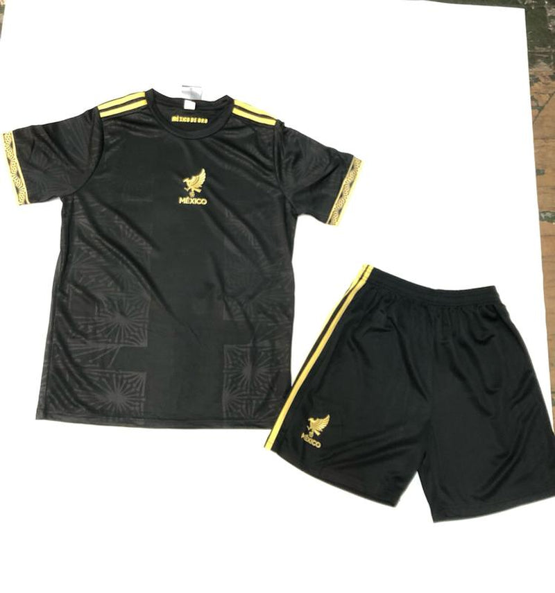 Mexico 2025 Soccer Jersey Set - Unisex Casual High Quality Black & Gold Trim Short Sleeve Top with Logo