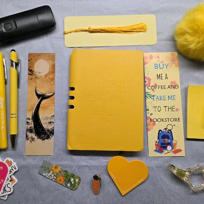 Bookish Basics Bundles - Includes Journal, Highlighters, Ink Pad, Cute Stamp, Various Accessories like Felt Tip Pen, Thumb Page Holder, Stickers, Assorted Bookmarks, DIY Bookmark with Tassel, Heart Bookmark, Magnetic Bookmark, Assorted Sticky Notes