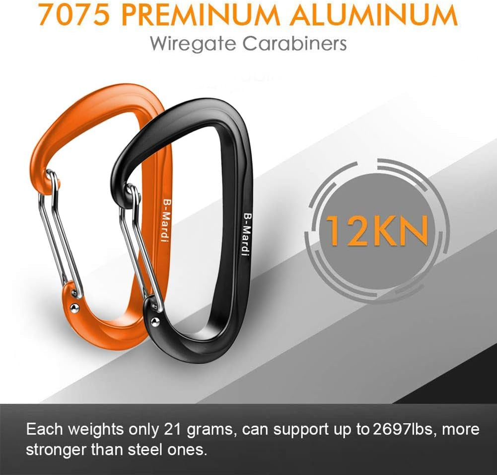 Heavy-Duty 12kN Locking Carabiner Clips - Lightweight and Versatile for Camping, Hiking, Hammocks, Dog Leashes, Outdoor Activities, Gym Use, and Keychains