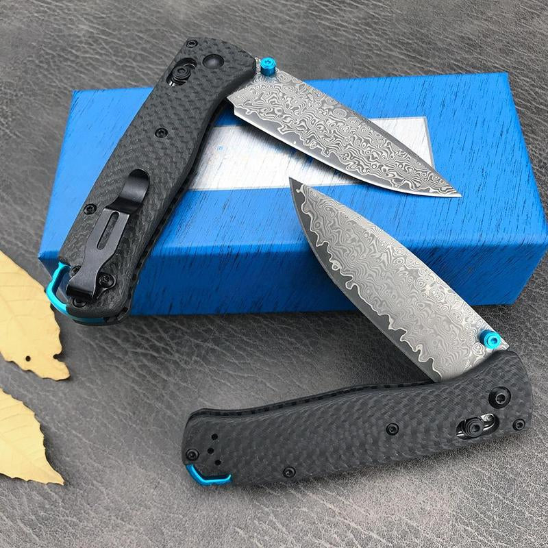 Multi-Purpose Damascus Steel Pocket Knives 535 Folding Knife with Carbon Fiber Handle Portable Outdoor Camping Hiking EDC Tools for Men'S Gift