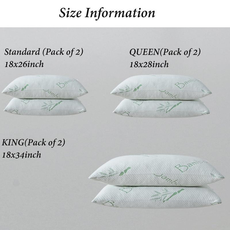 Memory Foam Pillows Set of 2, Bamboo Bed Pillow for Sleeping, Firm Hotel Quality Bed Rest Pillow with Cooling Zippered Breathable Cover 2 Pack Adjustable Pillow Comfortable