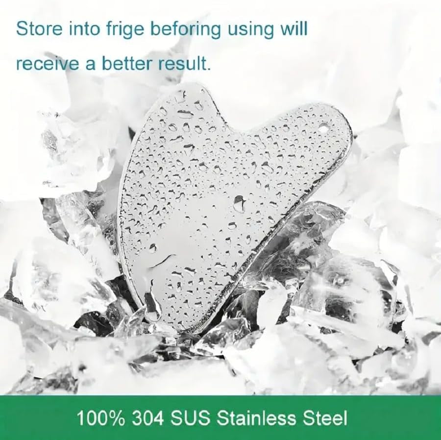 Stainless Steel Gua Sha Facial Tools Set, Metal Guasha Tool for Face and Body Massage（Scraping Board+Leather Cover）